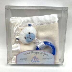 TINY TREASURES Lamb Bear Lovey Mini Huggie Helper Fleece Blanket Satin Lined VTG
